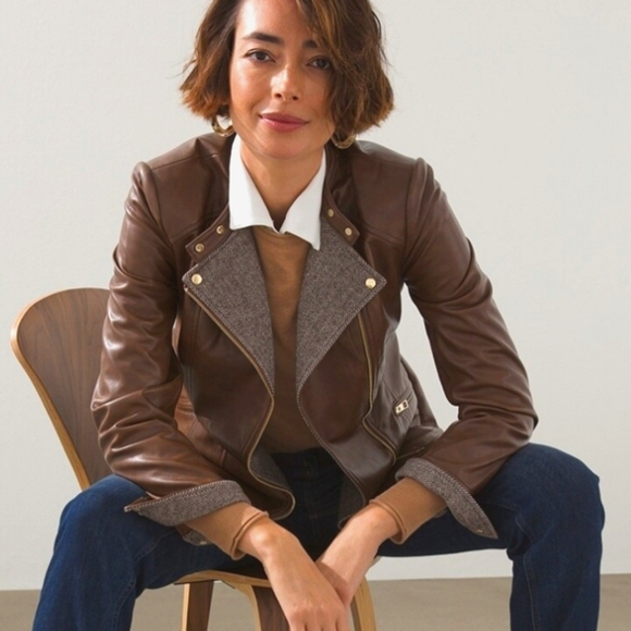 Chico's Faux Leather Moto Zip Jacket - Picture 1 of 16